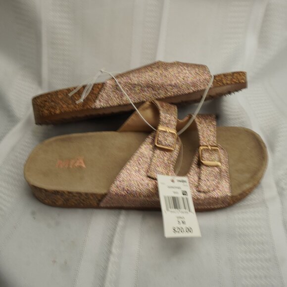 Mia Women’s Glitter Slide Sandals Rose Gold Double Buckle Comfort Footbed Size 8 - Picture 6 of 9
